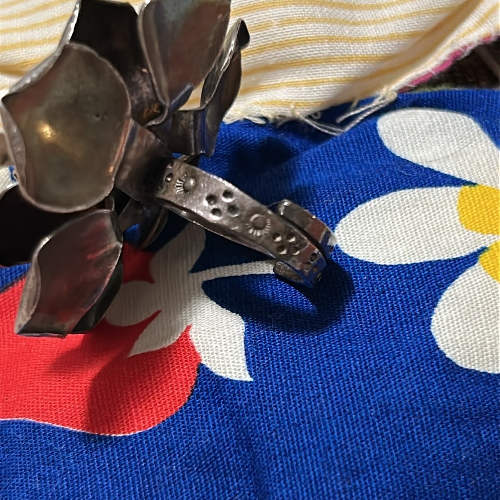 Vintage Sterling Silver 6k Thailand HUGE Rose Flower Adjustable Ring - Picture 16 of 16